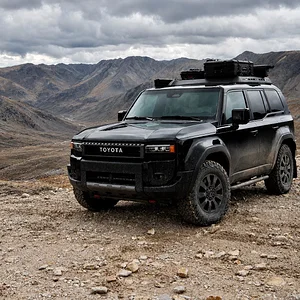 Black Toyota Overlander in Alpine Mountains.webp
