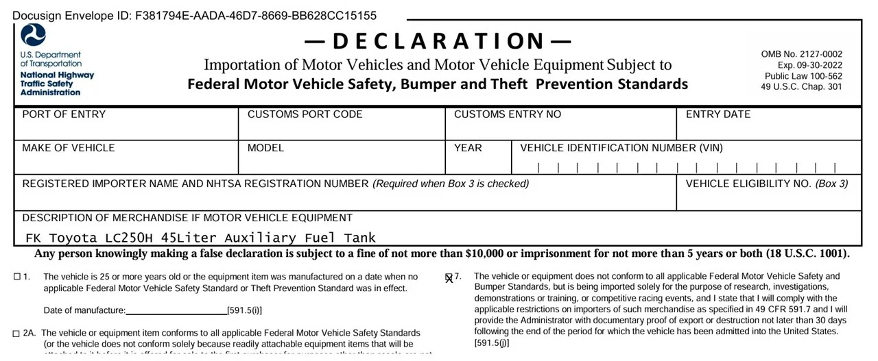 HS-7 Customs form extract.jpg | Land Cruiser Forum